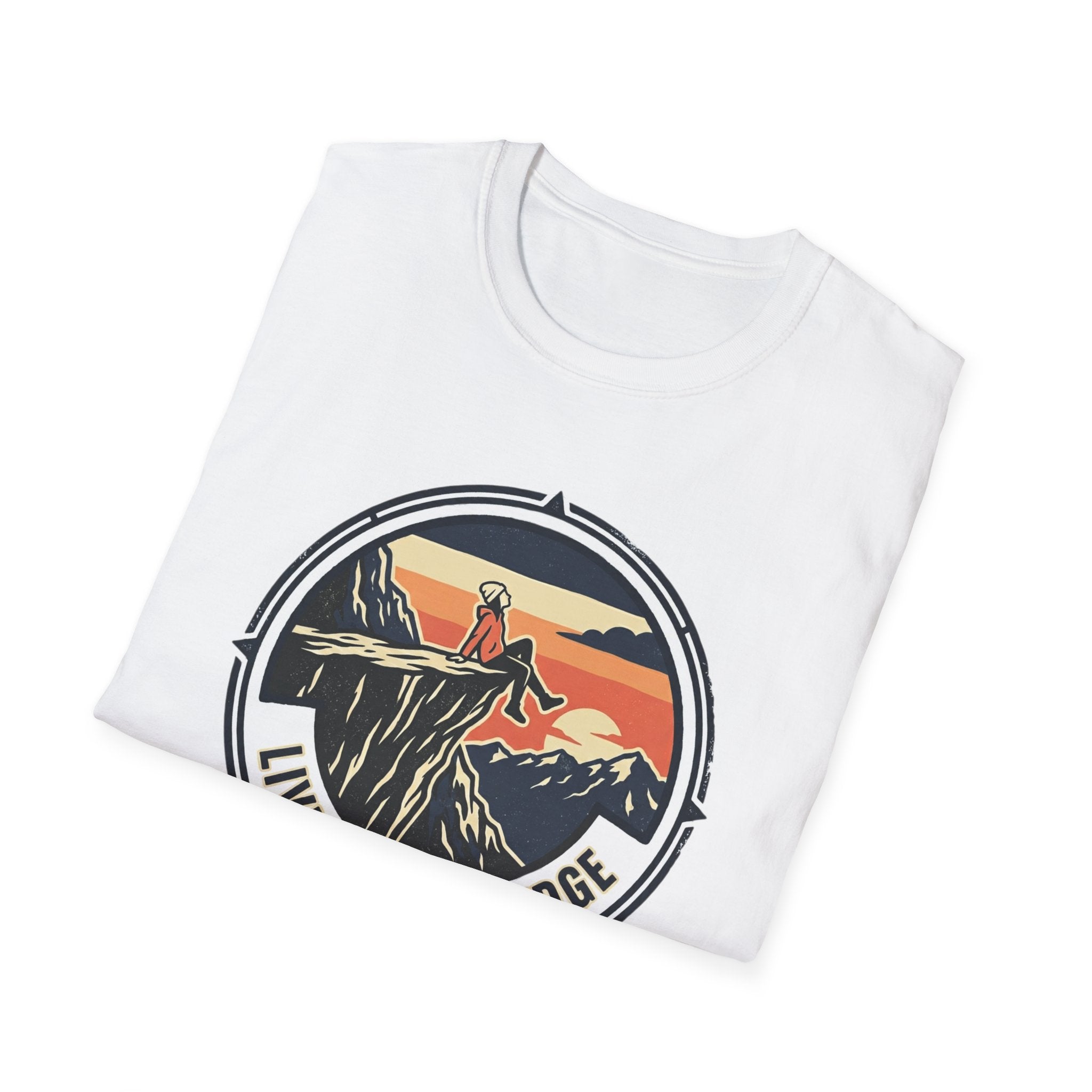 Living on the Edge Graphic T-Shirt — Mountain Sunset Adventure Tee