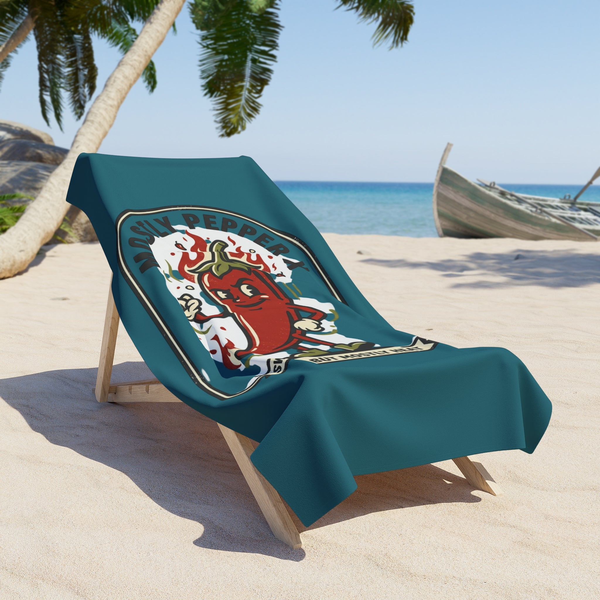Chili Pepper Beach Towel – 'Mostly Pepper' Spicy Retro Design