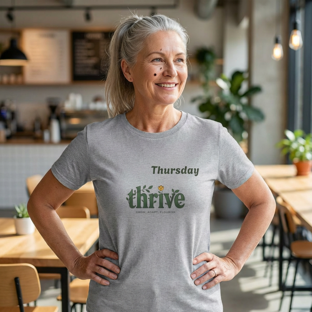 Thursday Thrive T-Shirt | Floral Typography, Positive Mindset Tee