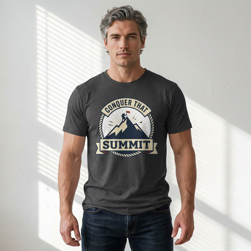 Conquer That Summit T-Shirt — Motivational Mountain Climbing Tee