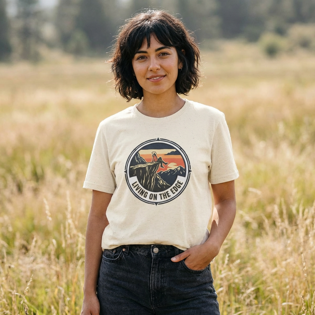 Living on the Edge Graphic T-Shirt — Mountain Sunset Adventure Tee