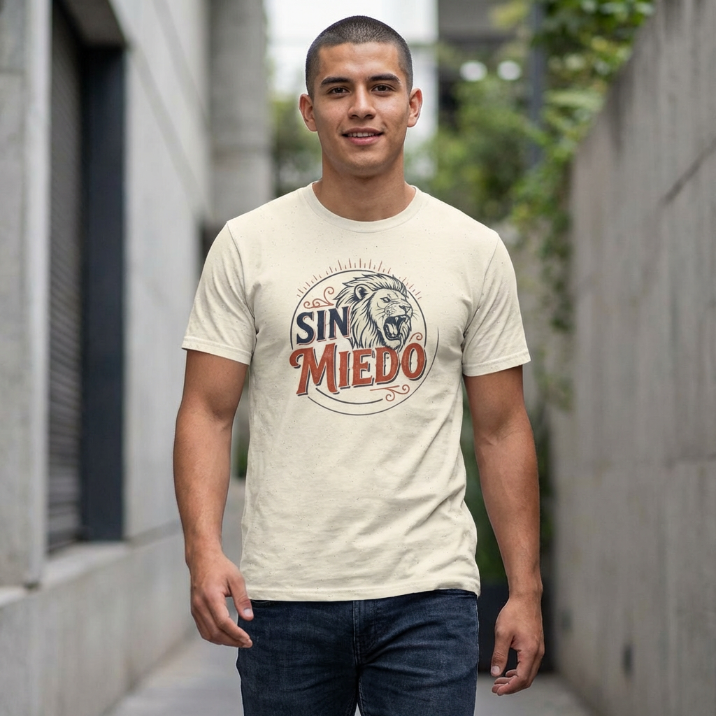 Sin Miedo Lion T-Shirt — Bold Spanish 'Sin Miedo' Graphic Tee
