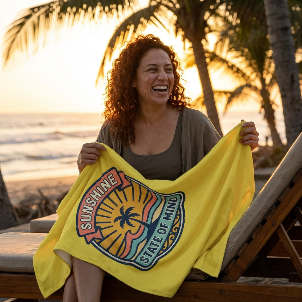 Beach Towel - Sunshine State of Mind Tropical Palm Beach Towel